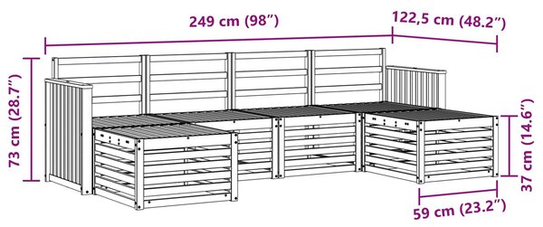 VidaXL Kültéri kanapé szett 6 pcs Fehér 249 x 122,5 x 73 cm