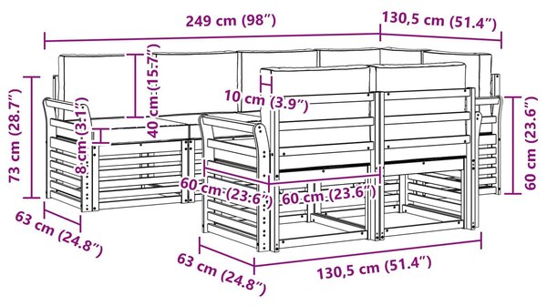 VidaXL Kültéri kanapé szett 7 pcs Fehér és Világosszürke