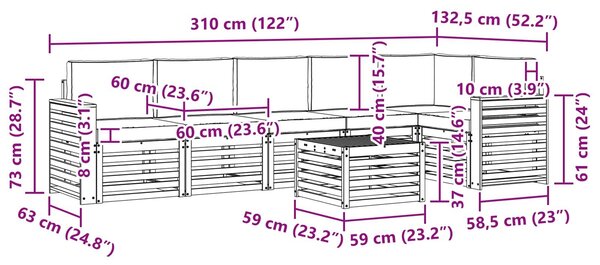 VidaXL Kültéri kanapé szett 7 pcs Fehér és Bézs 59 x 59 x 37 cm