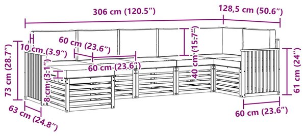 VidaXL Kültéri kanapé szett 7 pcs Fehér és Világosszürke