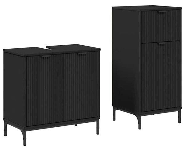 Fürdőszoba bútor szett 2 pcs Fekete 39.5 x 36 x 88 cm Faanyag