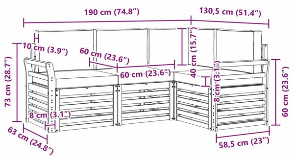 VidaXL Ülőgarnitúrák 4 pcs Fehér és Bézs 190 x 130,5 x 73 cm