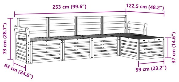 VidaXL Kültéri kanapé szett 5 pcs Fehér 253 x 122,5 x 73 cm