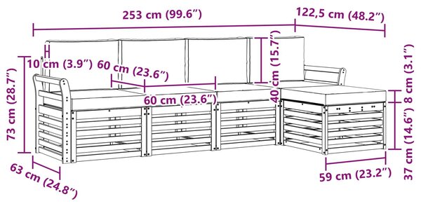 VidaXL Kültéri kanapé szett 5 pcs Fehér és Krém színű