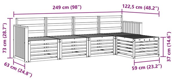 VidaXL Kültéri kanapé szett 5 pcs Fehér 249 x 122,5 x 73 cm