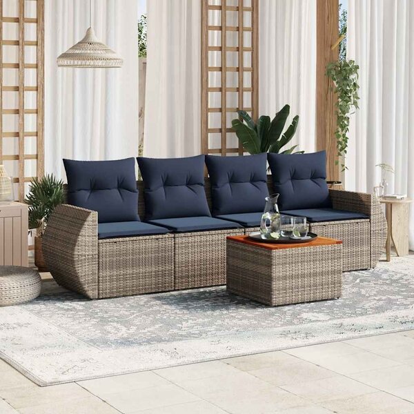 VidaXL 5 db szürke polyrattan kerti kanapégarnitúra párnákkal