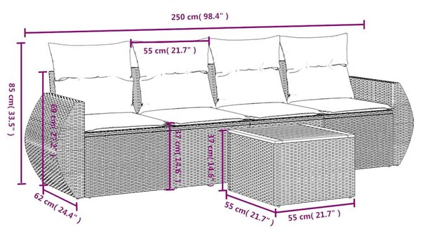 VidaXL 5 db szürke polyrattan kerti kanapégarnitúra párnákkal