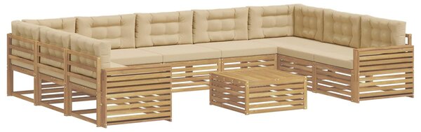 VidaXL Kültéri kanapé szett 10 db Fehér és Bézs Tömör Akácfa