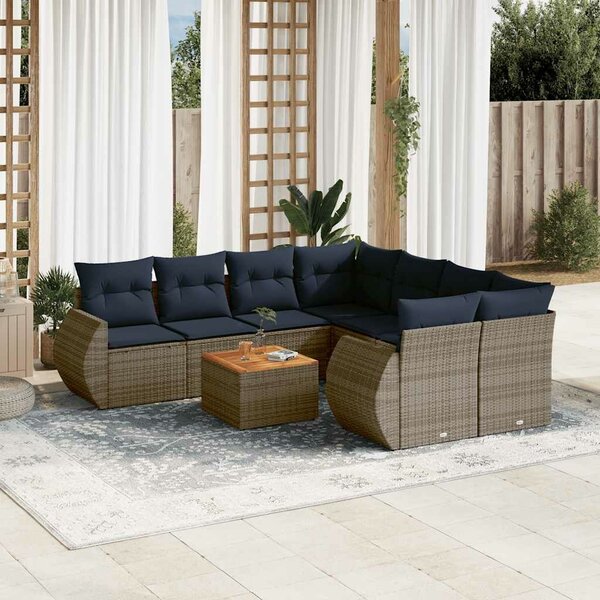 VidaXL 9 db szürke polyrattan kerti kanapégarnitúra párnákkal