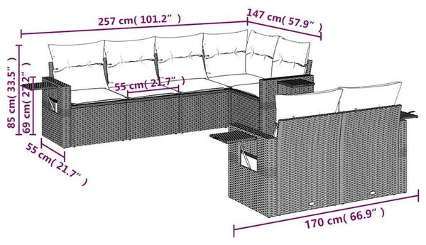 VidaXL 7 db szürke polyrattan kerti kanapégarnitúra párnákkal