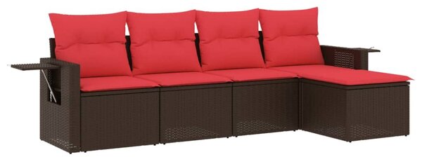 VidaXL 5 db barna polyrattan kerti kanapégarnitúra párnákkal