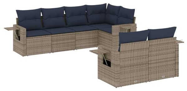 VidaXL 7 db szürke polyrattan kerti kanapégarnitúra párnákkal