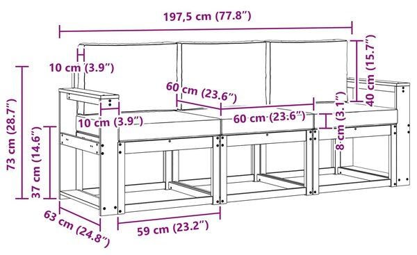 VidaXL Kültéri kanapé szett 3 pcs
