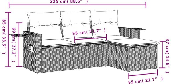 VidaXL 4 db fekete polyrattan kerti kanapégarnitúra párnákkal