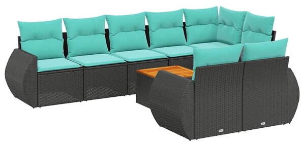 VidaXL 9 db fekete polyrattan kerti kanapégarnitúra párnákkal