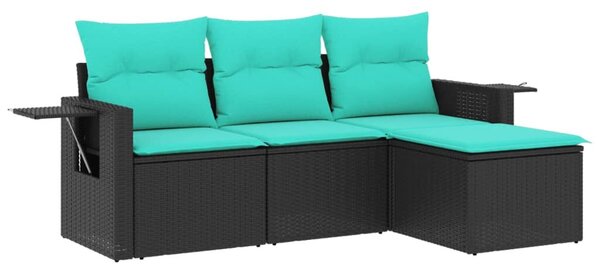 VidaXL 4 db fekete polyrattan kerti kanapégarnitúra párnákkal