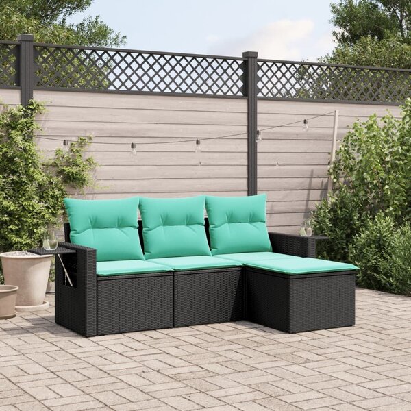 VidaXL 4 db fekete polyrattan kerti kanapégarnitúra párnákkal