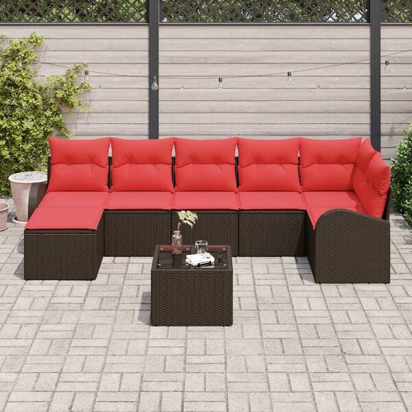VidaXL Kanapé Szett párnával tárolóval 8 pcs Barna és Piros polirattan