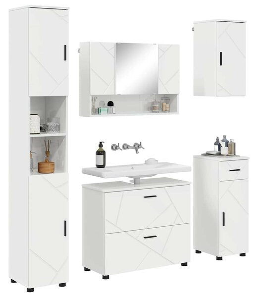 Fürdőszoba bútor szett 5 pcs Magasfényű fehér 30 x 35 x 192 cm