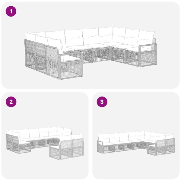 VidaXL Kerti Kanapé Szett 9 pcs Szürke polirattan