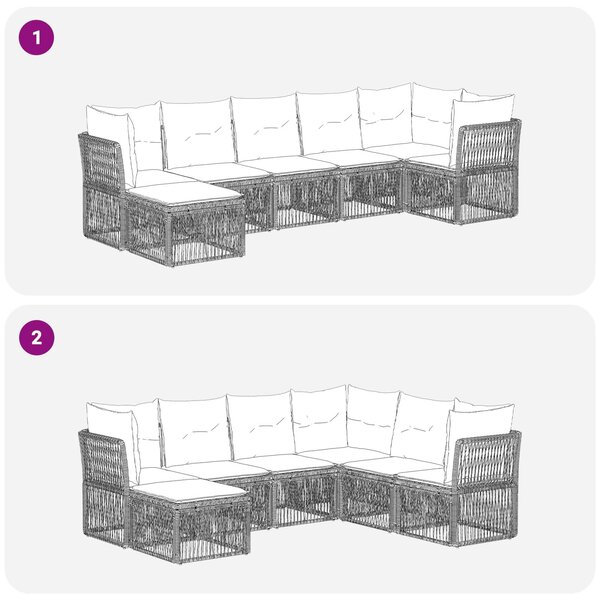 VidaXL Kerti Kanapé Szett 7 pcs Fekete polirattan