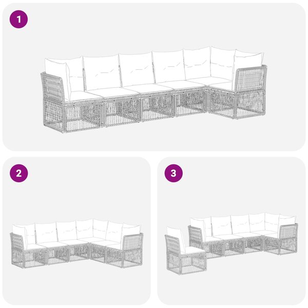 VidaXL Kerti Kanapé Szett 6 pcs Fekete polirattan