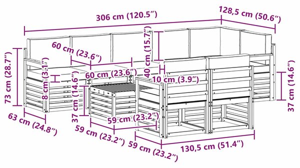 VidaXL Kültéri kanapé szett 8 pcs Fehér és Krém színű 59 x 59 x 37 cm