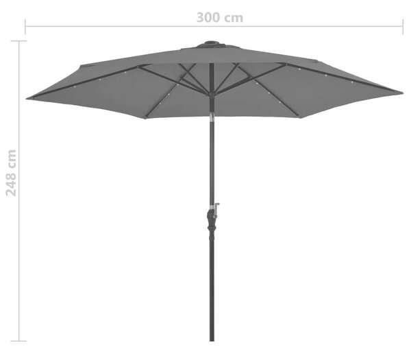 Napernyő - LED világítás - Antracitszürke - 300 cm