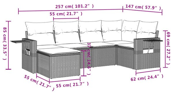 VidaXL Polyrattan Kerti Ülőgarnitúra - 6 részes