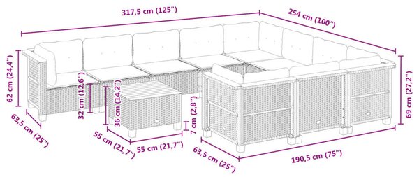VidaXL Polyrattan Kerti Ülőgarnitúra - 11 részes - Fekete