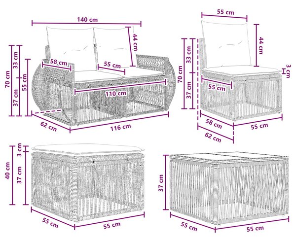 VidaXL Kerti Kanapé Szett 8 pcs Szürke és sötétszürke polirattan