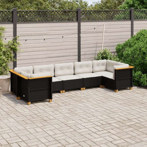 Polyrattan Kerti Ülőgarnitúra - 7 részes - Fekete