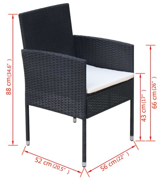 VidaXL 9-részes fekete polyrattan kültéri étkezőszett párnákkal