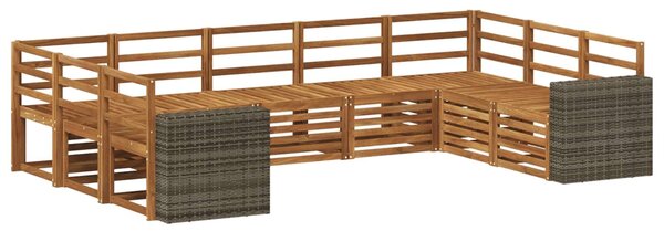 VidaXL Szegmentált kanapé szett 9 pcs Természetes Tömör Akácfa