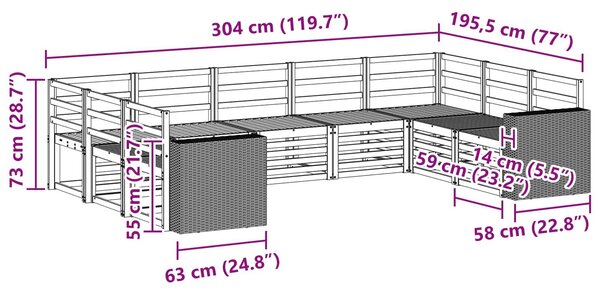 VidaXL Szegmentált kanapé szett 9 pcs Természetes Tömör Akácfa