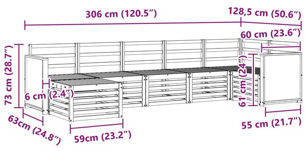 VidaXL Szegmentált kanapé szett 6 pcs Természetes Tömör Akácfa