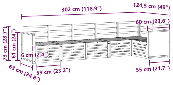VidaXL Szegmentált kanapé szett 5 pcs Természetes Tömör Akácfa