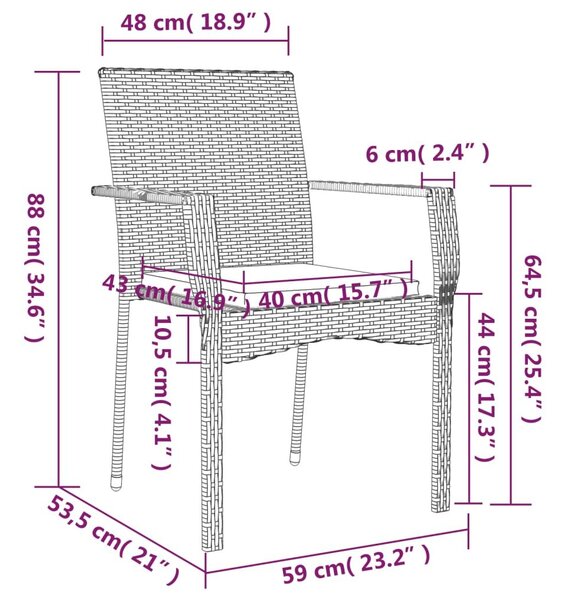 Polyrattan Kerti Étkezőgarnitúra - 3 részes - Szürke
