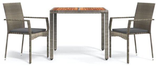Polyrattan Kerti Étkezőgarnitúra - 3 részes - Szürke