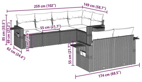 VidaXL Polyrattan Kerti Ülőgarnitúra - 7 részes, Világosszürke