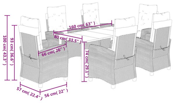 VidaXL Kerti Étkezőgarnitúra - 7 részes - Fekete Polyrattan
