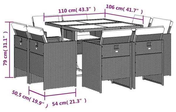 VidaXL 9 részes barna polyrattan kerti étkezőgarnitúra párnákkal