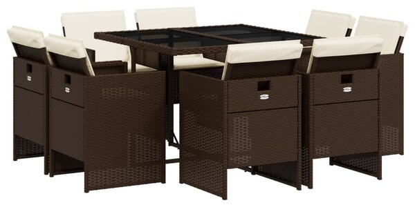 VidaXL 9 részes barna polyrattan kerti étkezőgarnitúra párnákkal