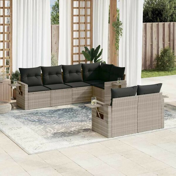 VidaXL Polyrattan Kerti Ülőgarnitúra - 7 részes, Világosszürke
