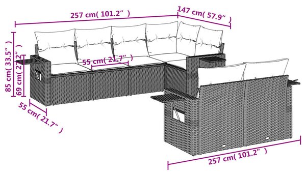 VidaXL Polyrattan Kerti Ülőgarnitúra - 7 részes, Világosszürke