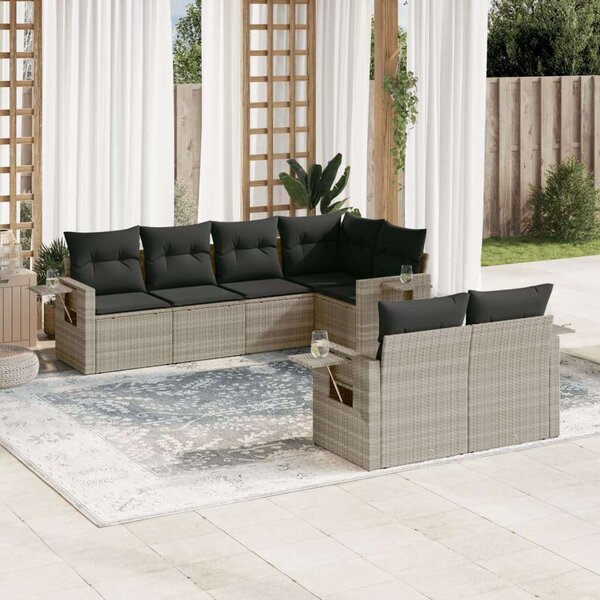 VidaXL Polyrattan Kerti Ülőgarnitúra - 7 részes, Világosszürke