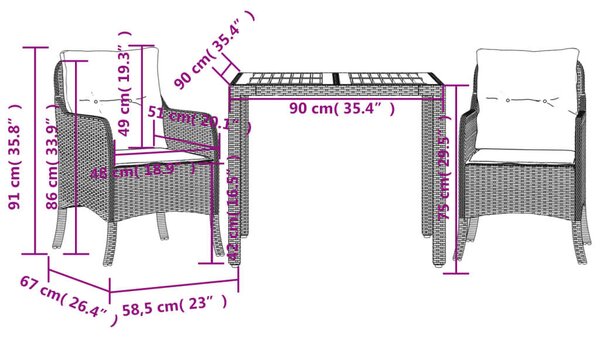 VidaXL Polyrattan Kerti Étkezőgarnitúra - 3 részes - Szürke