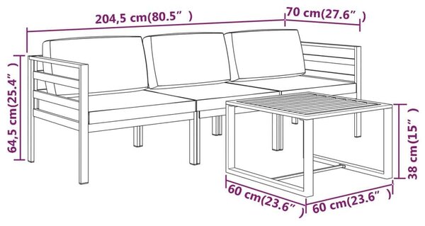 VidaXL Alumínium Kerti Ülőgarnitúra - 4 részes - Antracit Szürke