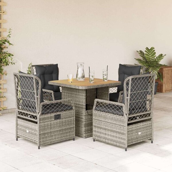 VidaXL 5 részes szürke polyrattan kerti étkezőgarnitúra párnával