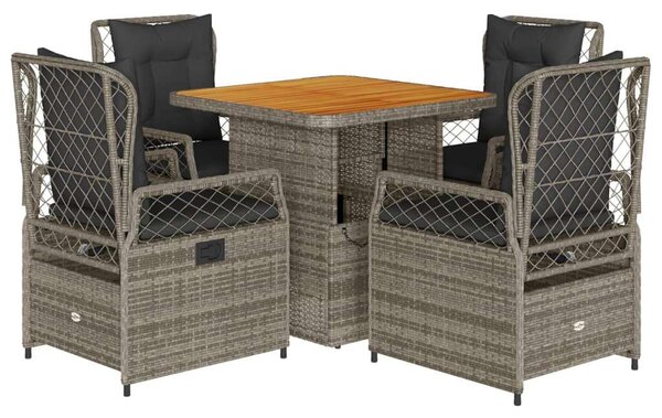 VidaXL 5 részes szürke polyrattan kerti étkezőgarnitúra párnával